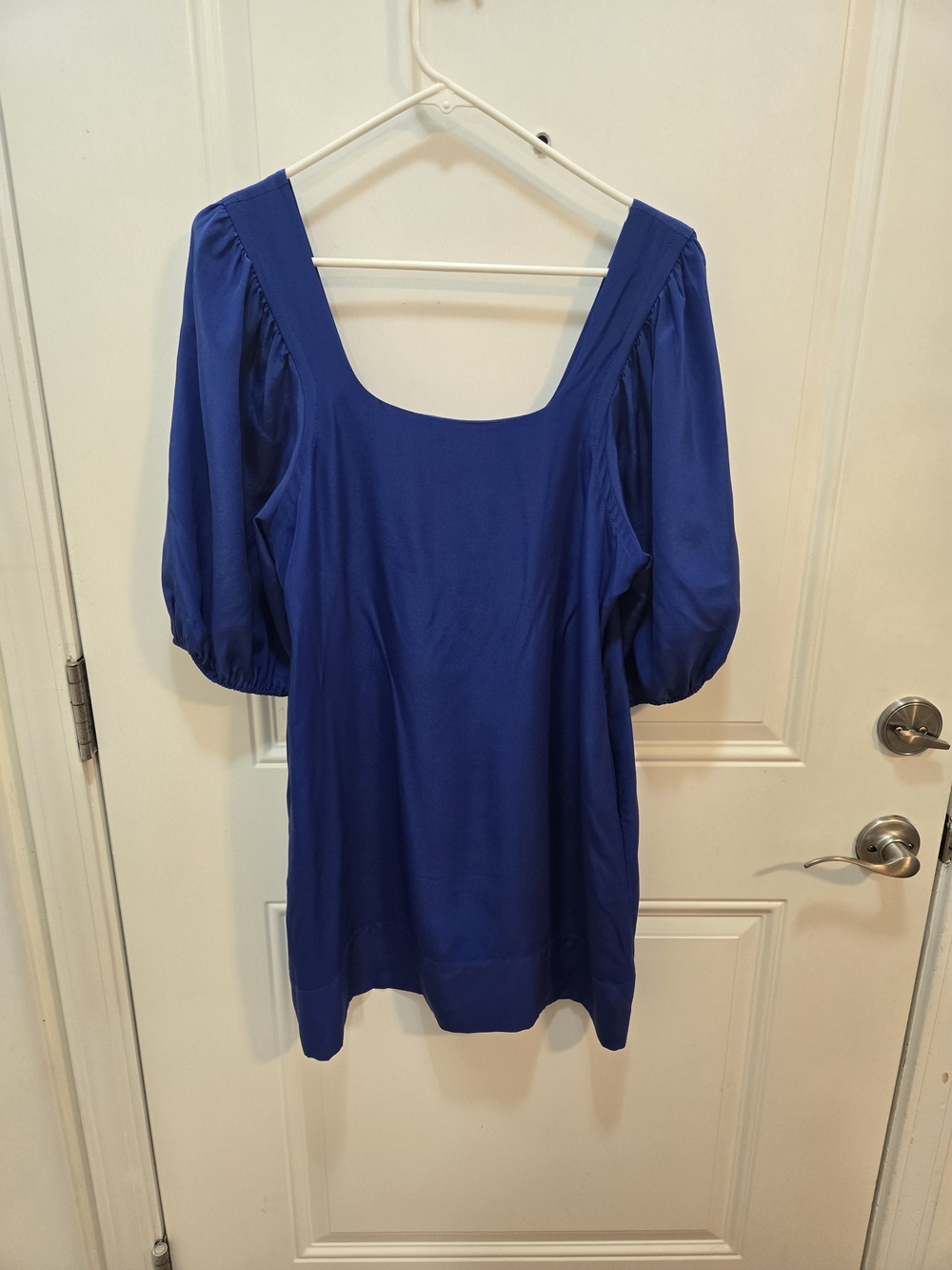 Express Cobalt Square Neck Mini Dress with Puff Sleeves